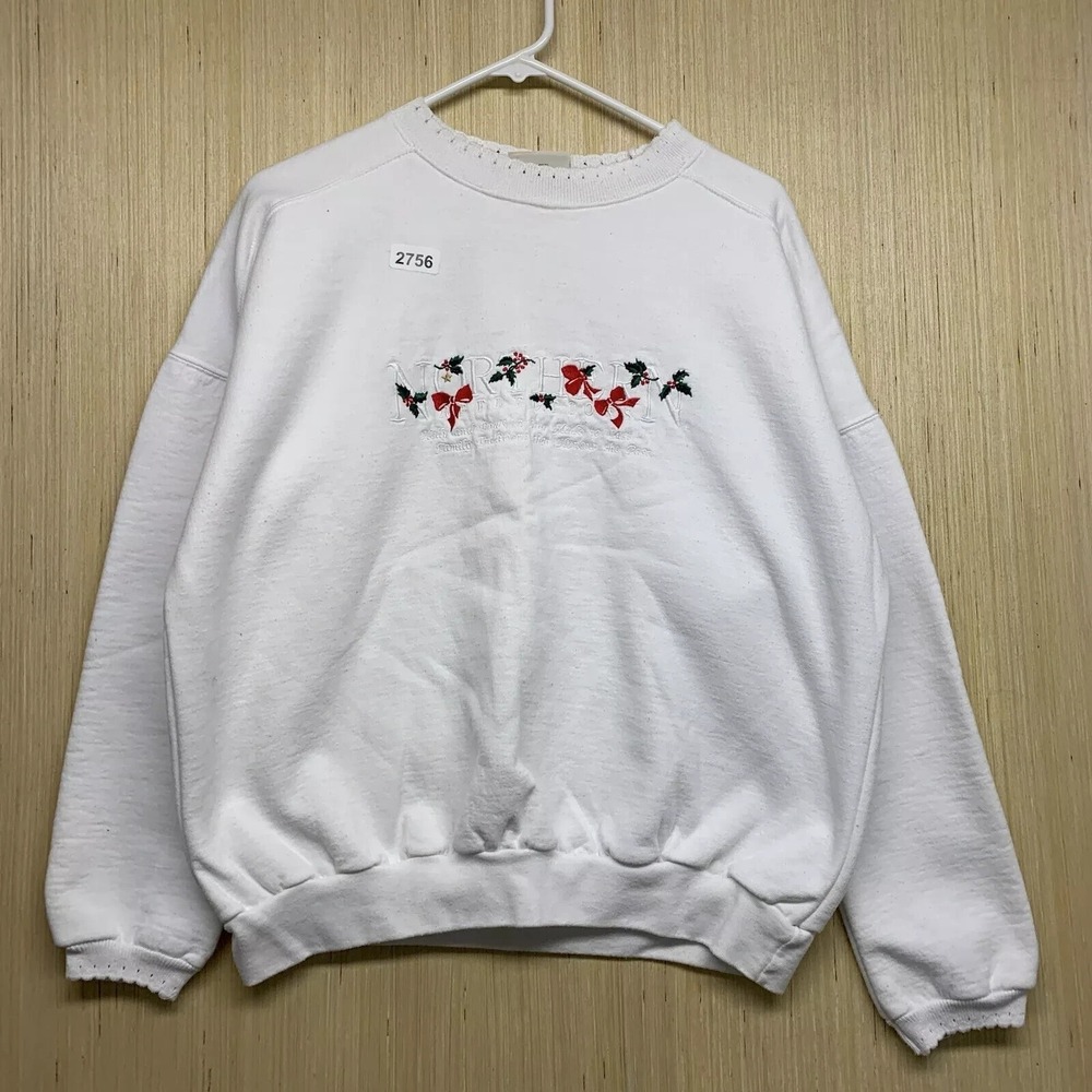 Northern Reflections Sweater Adult Extra Large White Long Sleeve Men Embroidered
